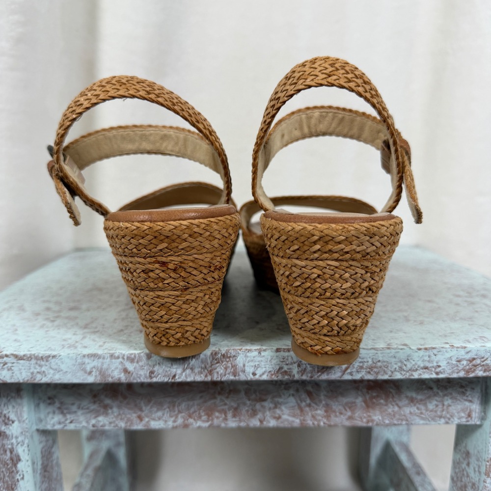 Stuart Weitzman Barbados Wedge Sandals Women 5.5 Tan Woven Platform Ankle Strap - Picture 5 of 11
